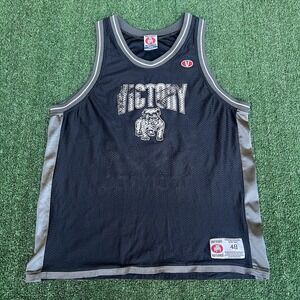 Vintage 90s Men's Victory Records‎ Bulldog Logo Black Mesh Basketball Jersey 48
